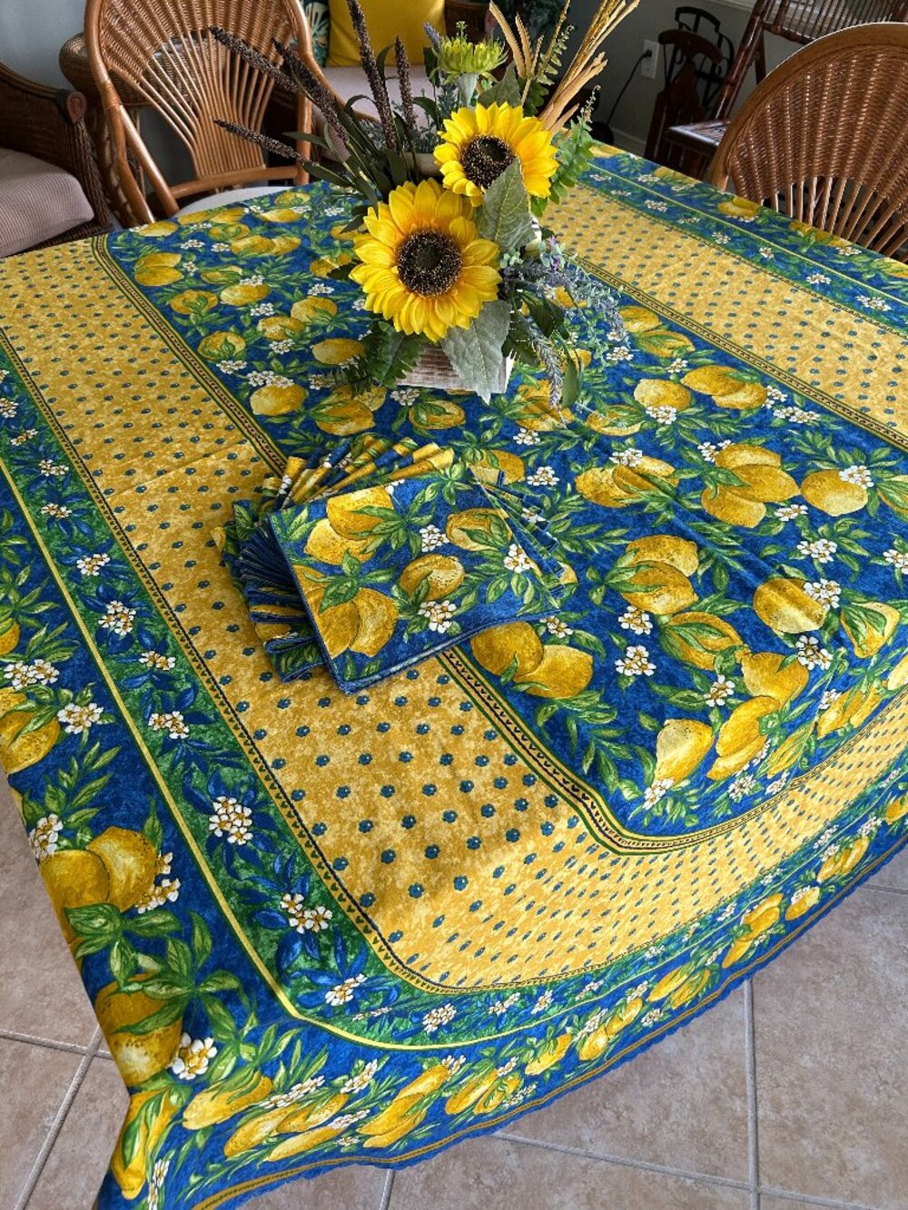 French Provencal Oval Cotton Tablecloth and 12 Napkins 60" x 100"